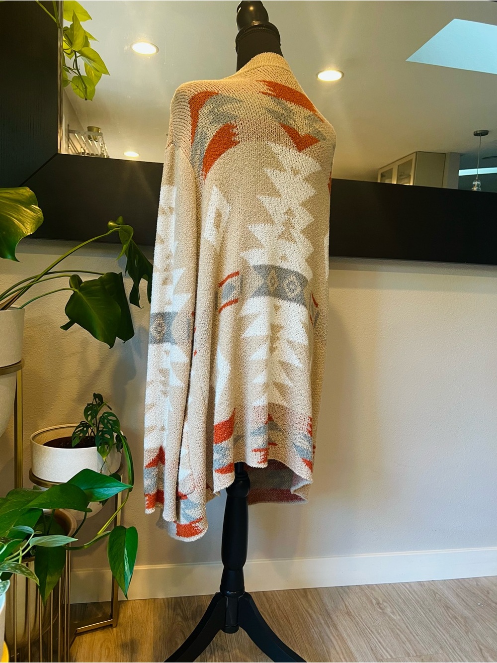 Neutral Aztec Open-Front Cardigan Sweater in Beige - Picture 3 of 3